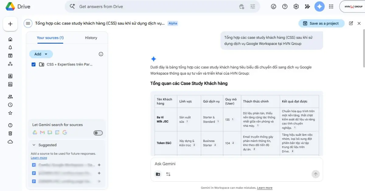 Hướng dẫn dùng Gemini tra cứu dữ liệu