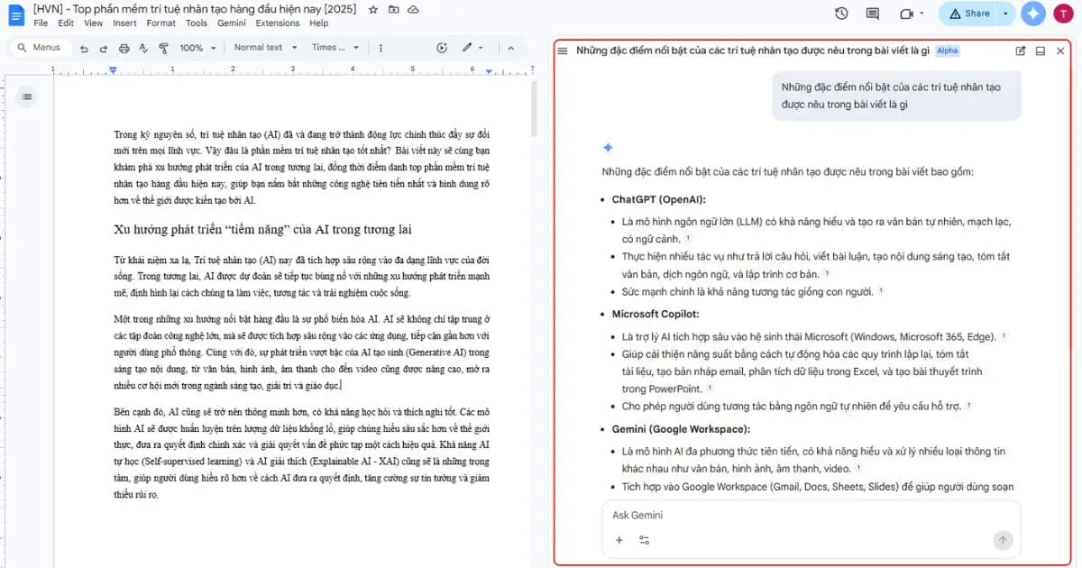 Hướng dẫn sử dụng Gemini trong Docs