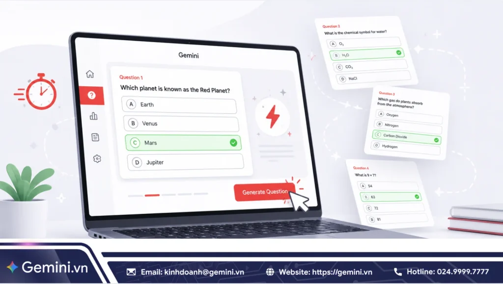 04 Bước tạo câu hỏi trắc nghiệm trên Gemini nhanh chóng và đơn giản