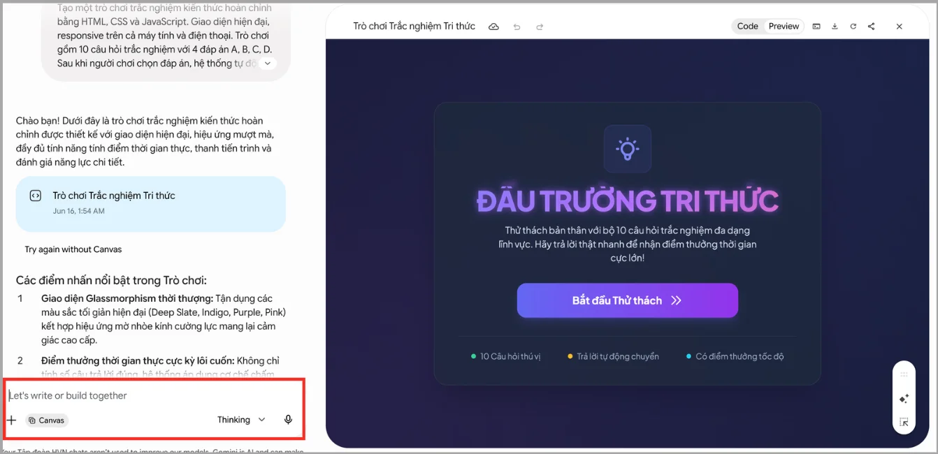 Cách tạo trò chơi trên Gemini mà không cần lập trình 