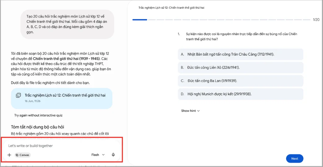Hướng dẫn tạo câu hỏi trắc nghiệm trên Gemini chi tiết