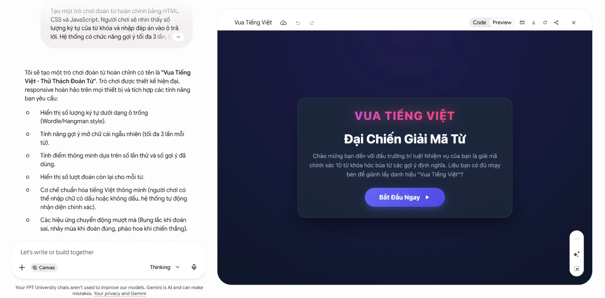 Tổng hợp 07 Prompt tạo trò chơi trên Gemini