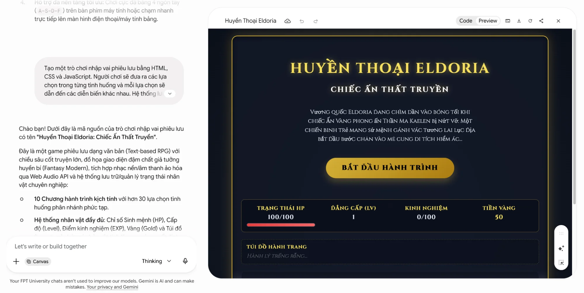 Tổng hợp 07 Prompt tạo trò chơi trên Gemini