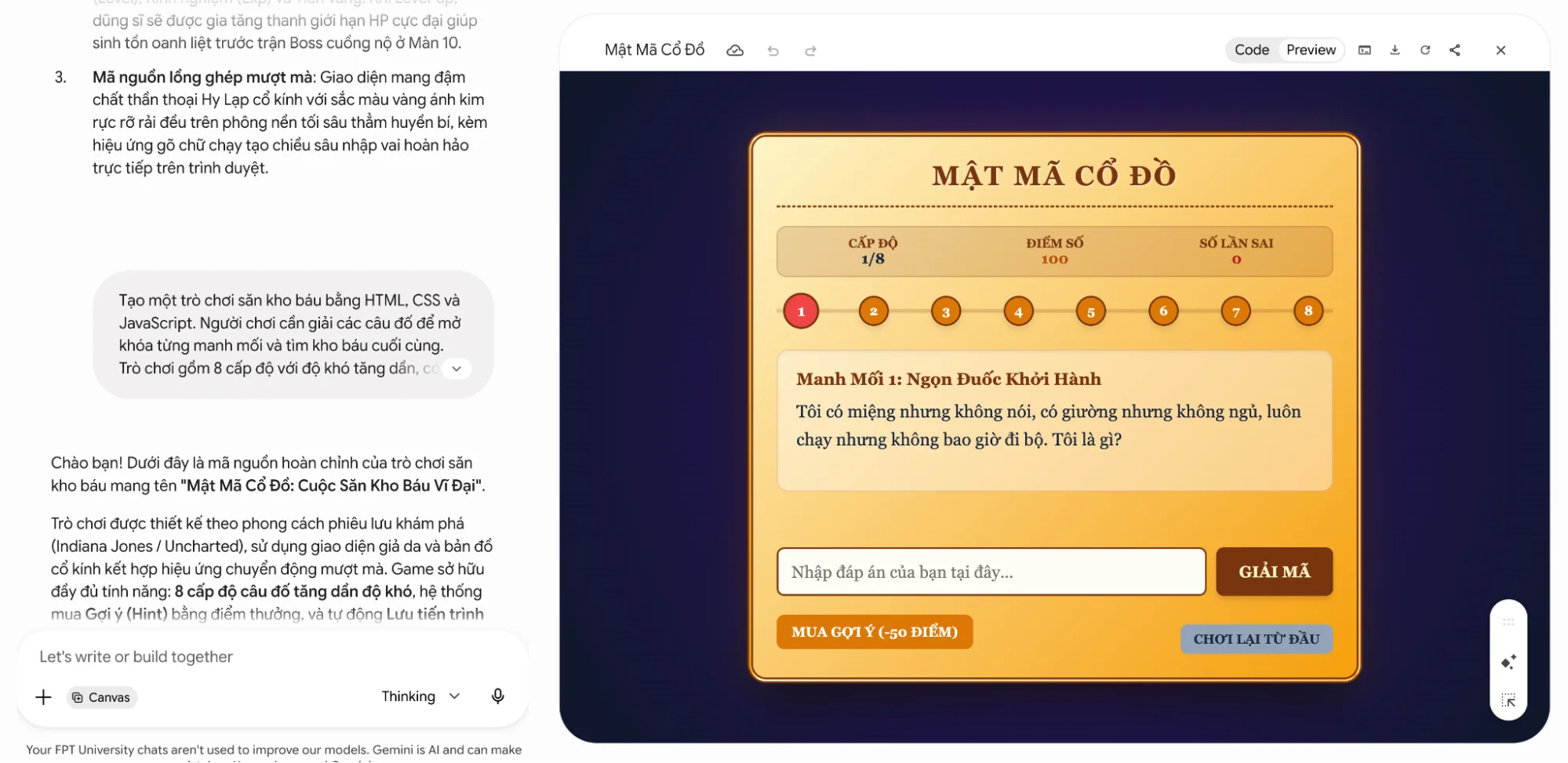 Tổng hợp 07 Prompt tạo trò chơi trên Gemini