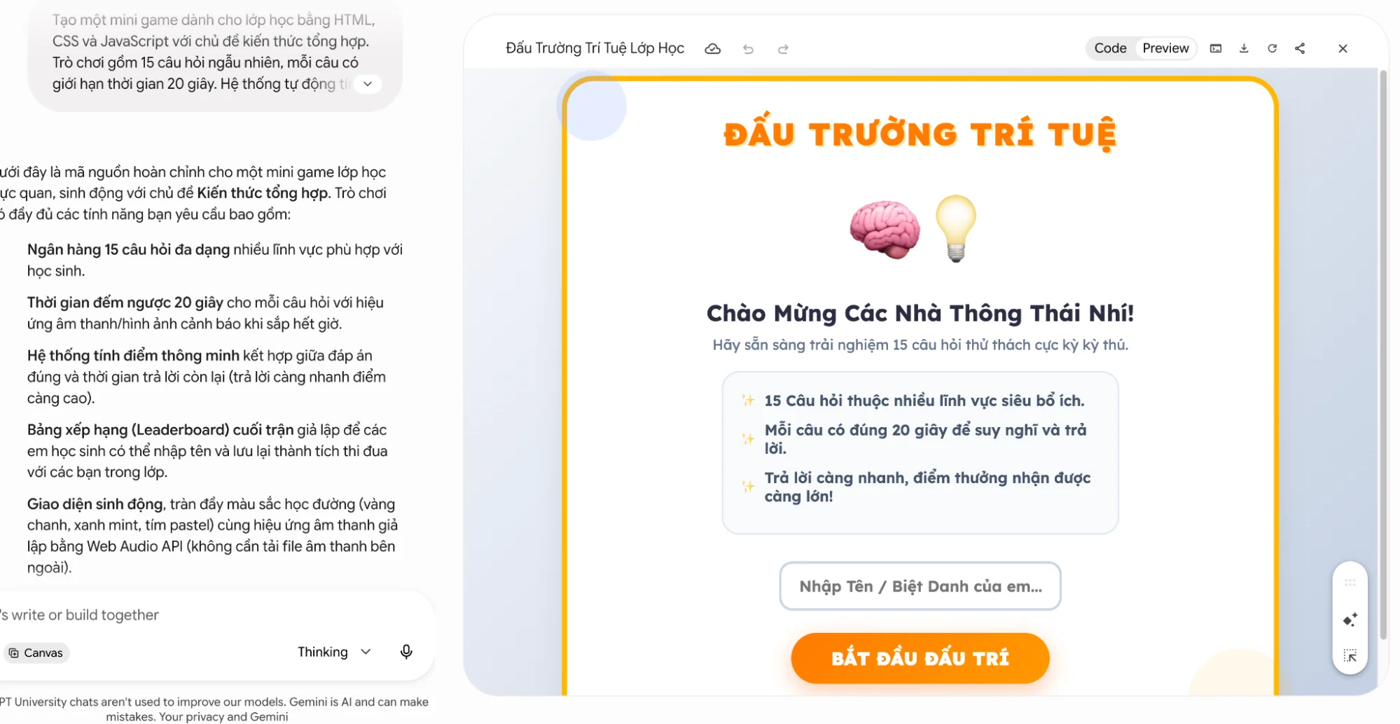Tổng hợp 07 Prompt tạo trò chơi trên Gemini