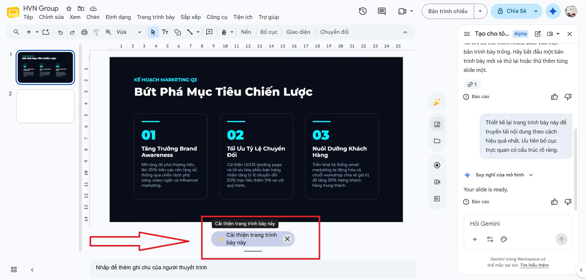 cải thiện trang trình bày