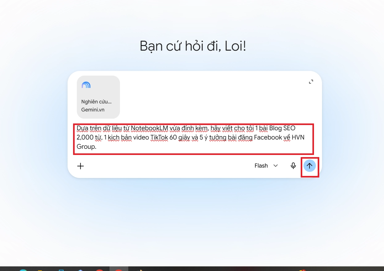 đặt lệnh cho gemini