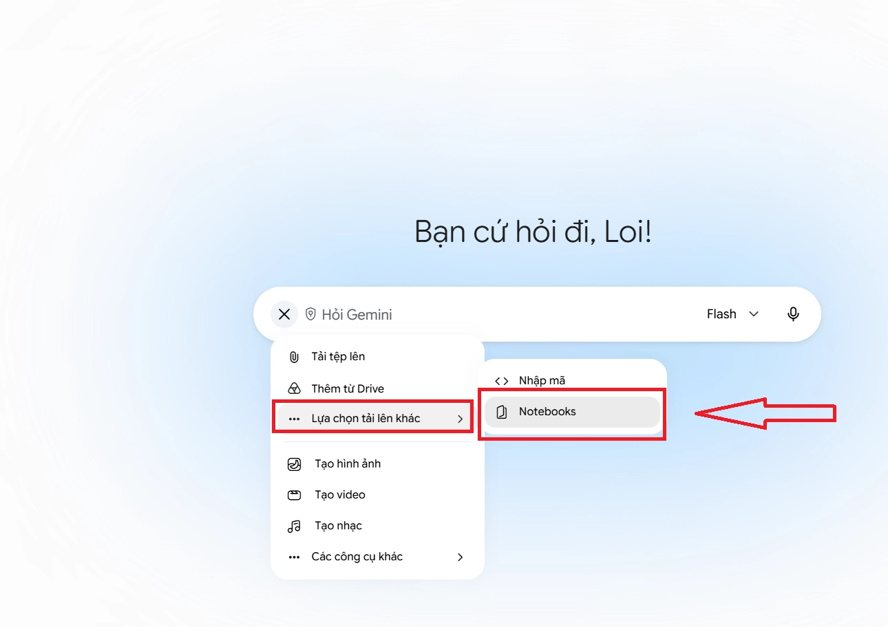 đính kèm sổ tay vào gemini