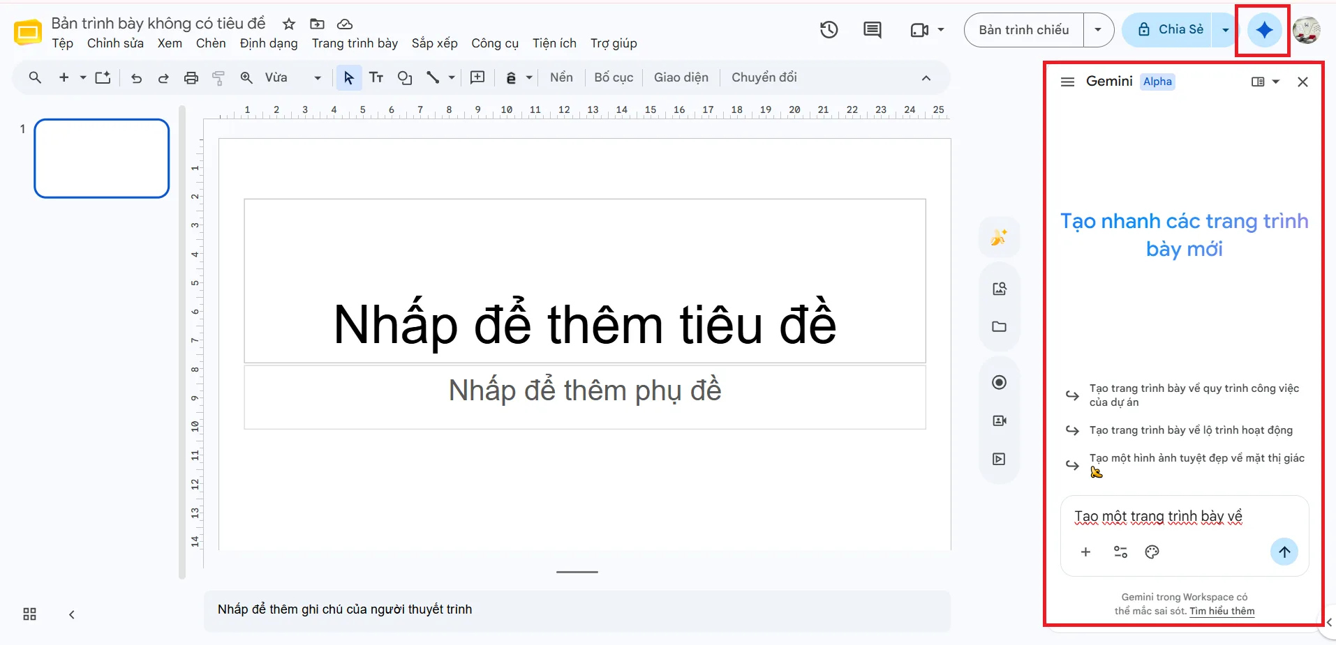giao diện gemini trong slide