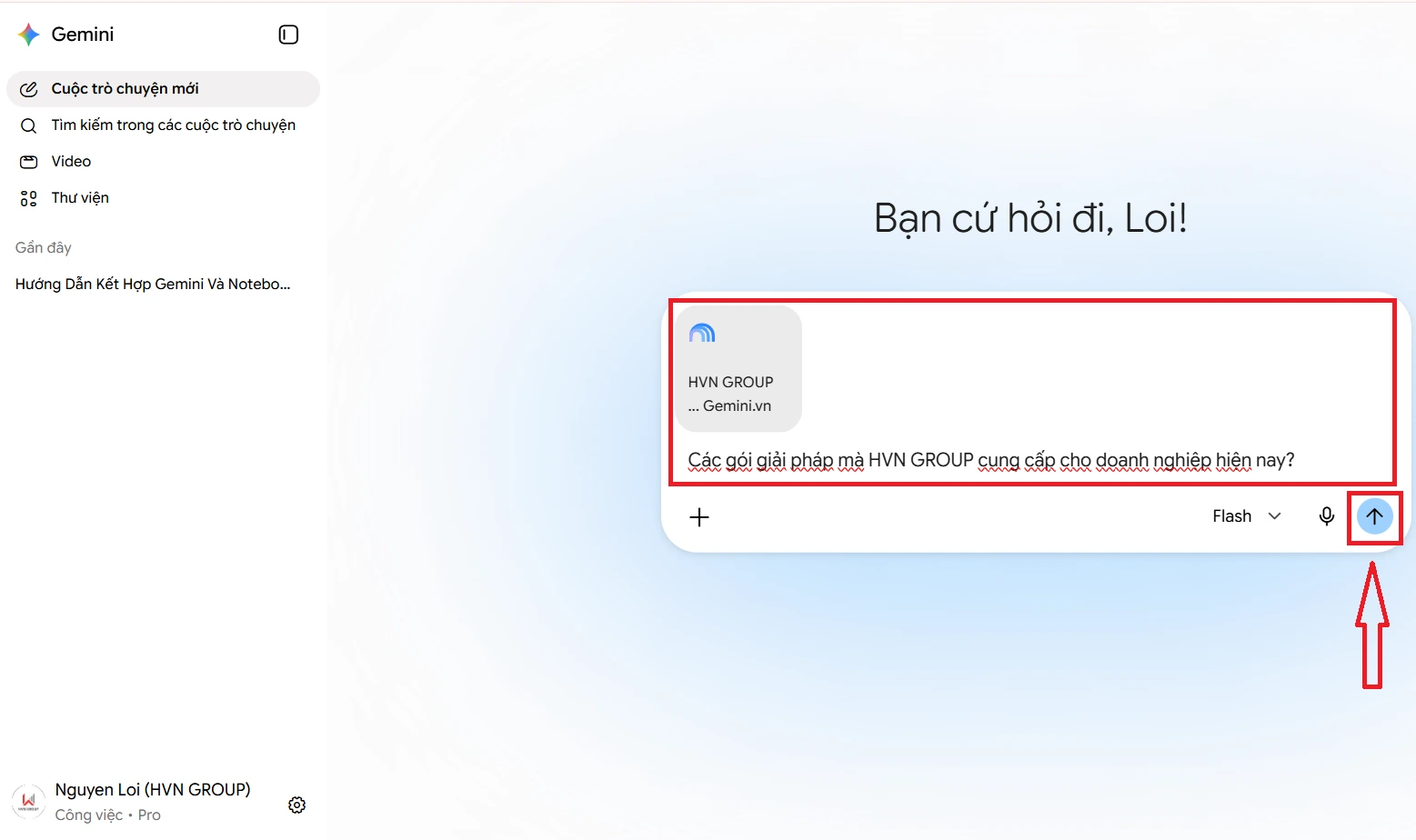 gửi câu lệnh gemini