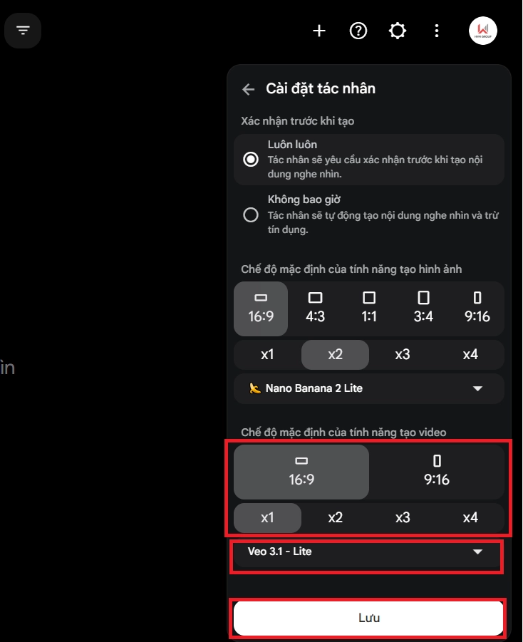 lưu thay đổi tạo video google flow