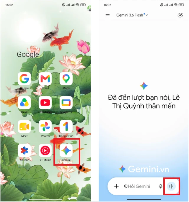 mở ghemini live trên android