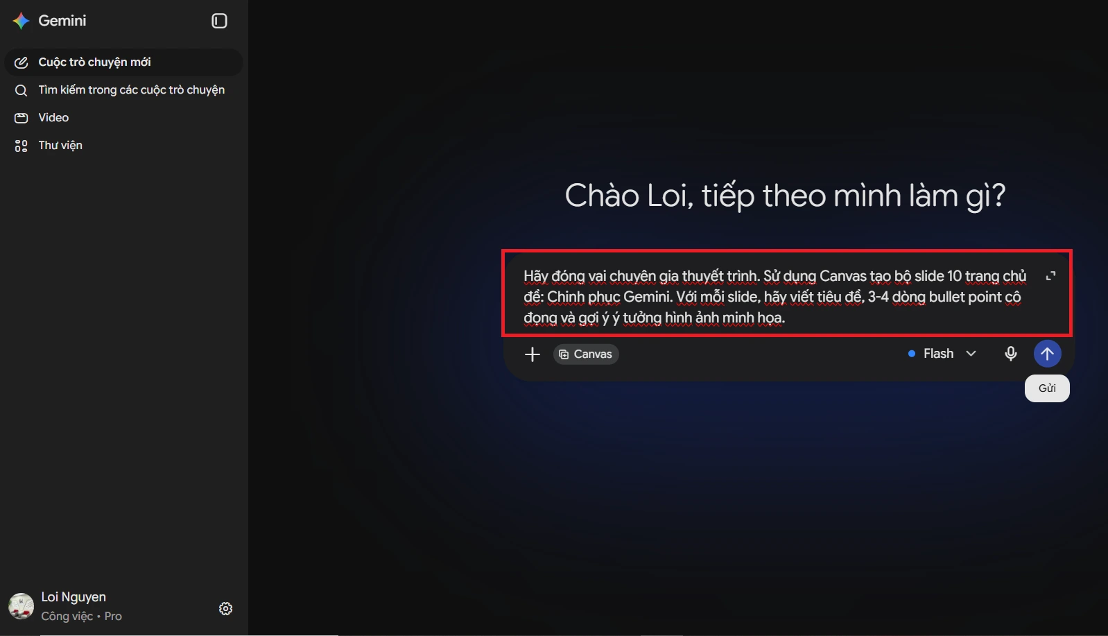 nhập lệnh gemini