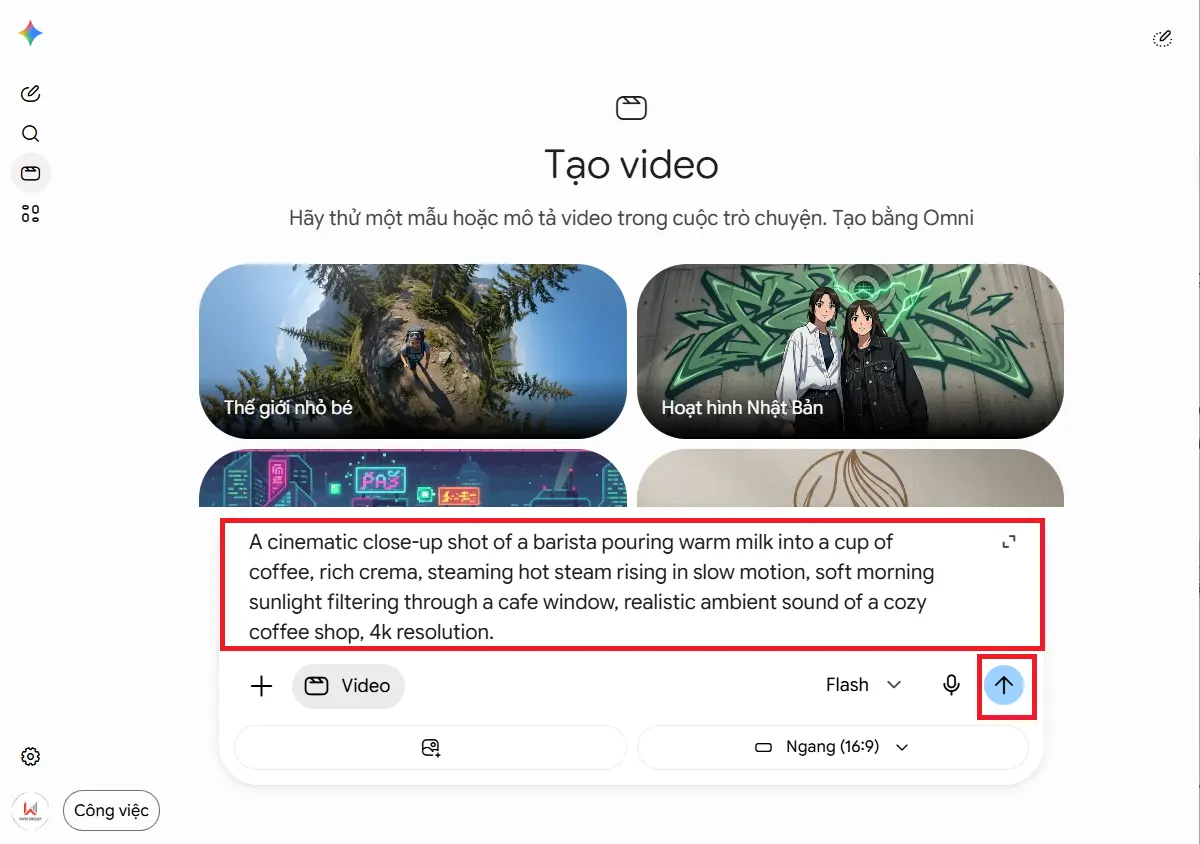 nhập prompt veo gemini