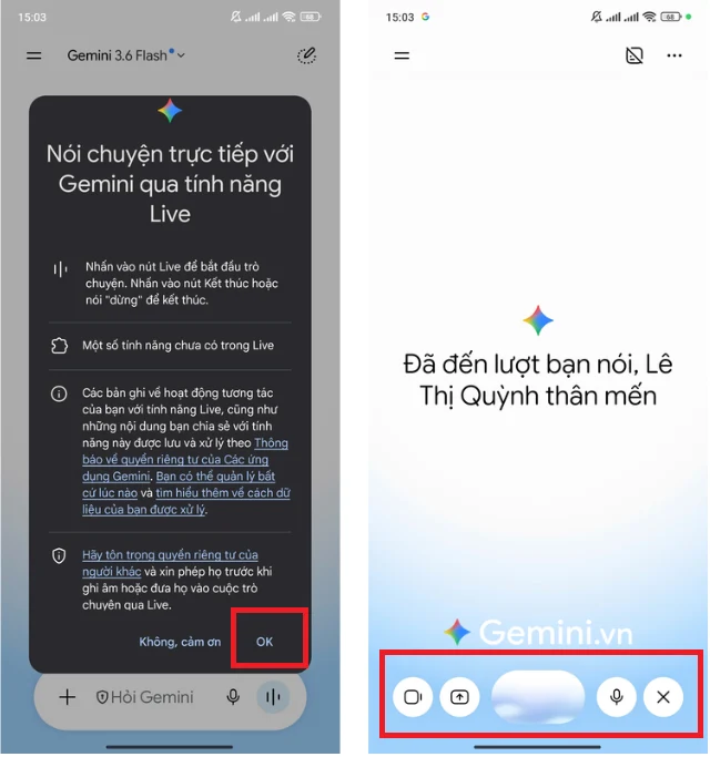 sử dụng gemini live android
