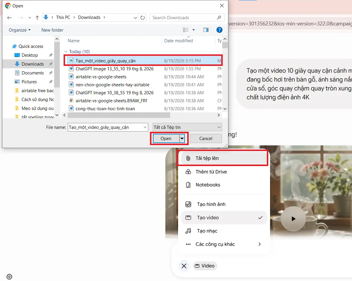 tải lên video có sẵn omni