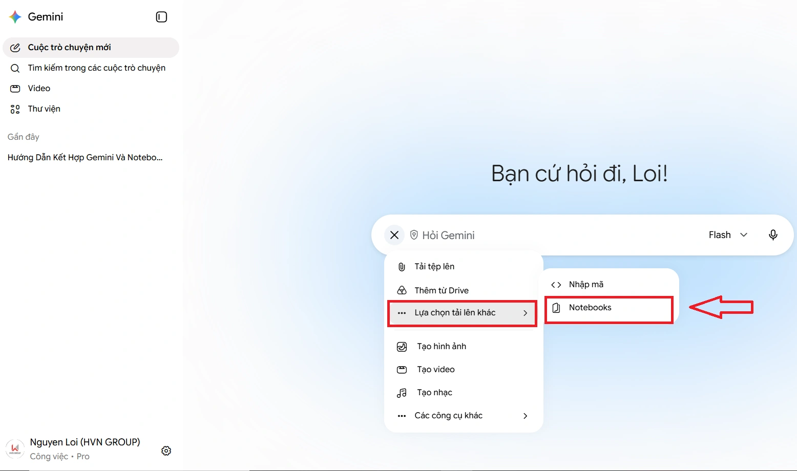 truy cập sổ tay trên gemini