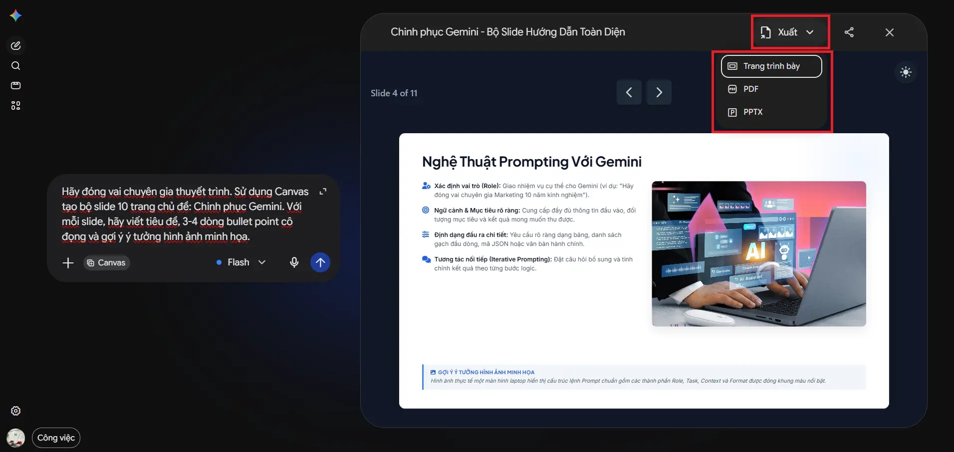 xuất slide gemini