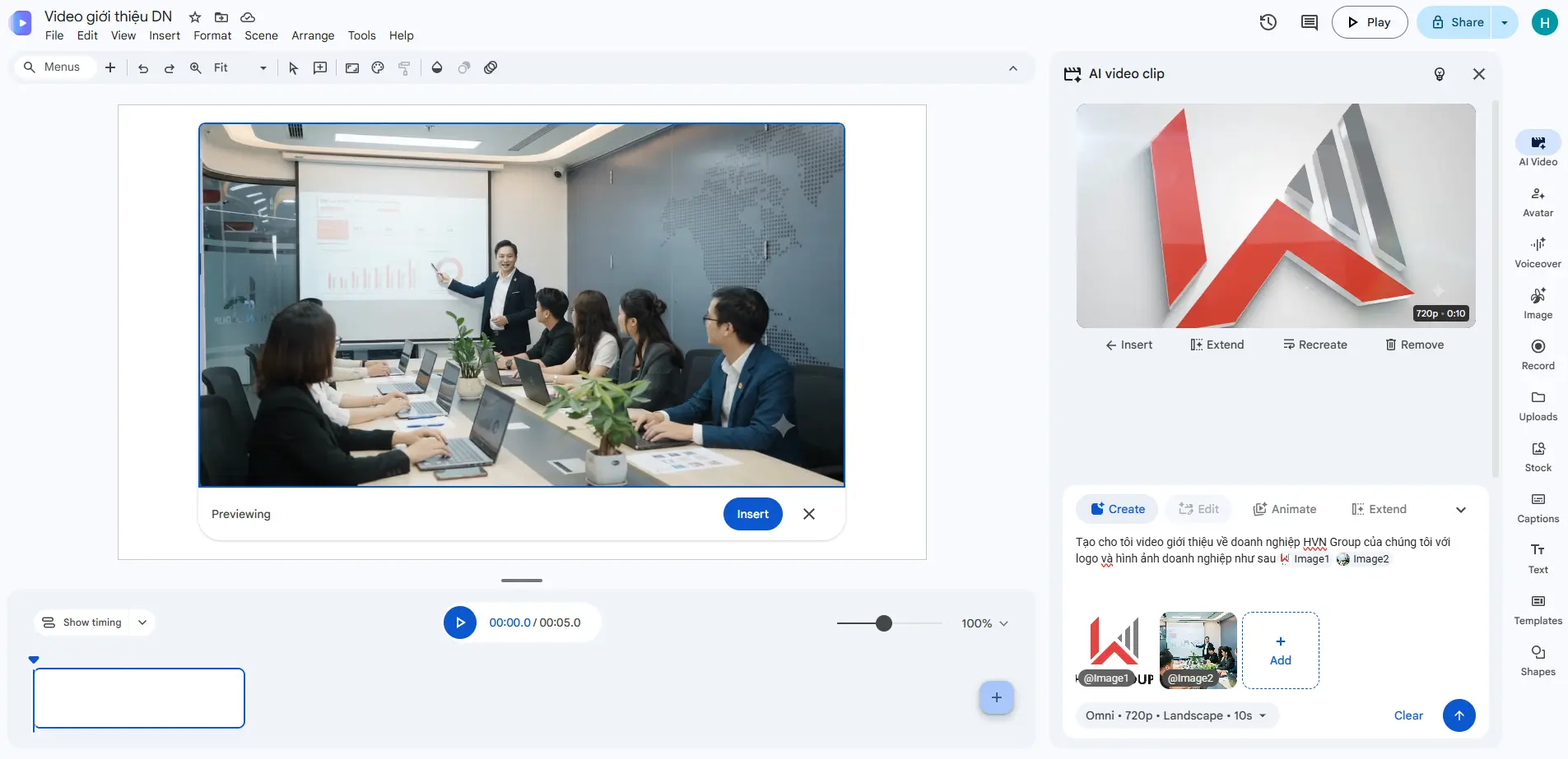 Google Vids tạo MC ảo cho video