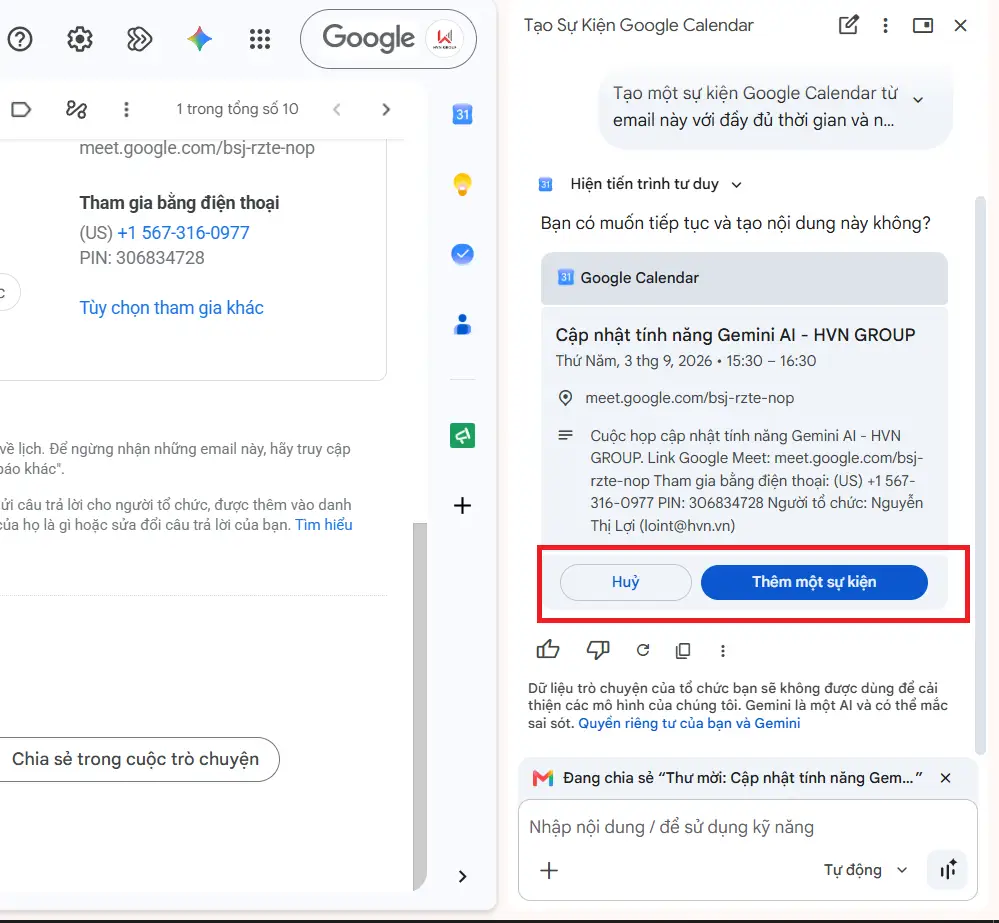hủy bỏ hoặc thêm sự kiện