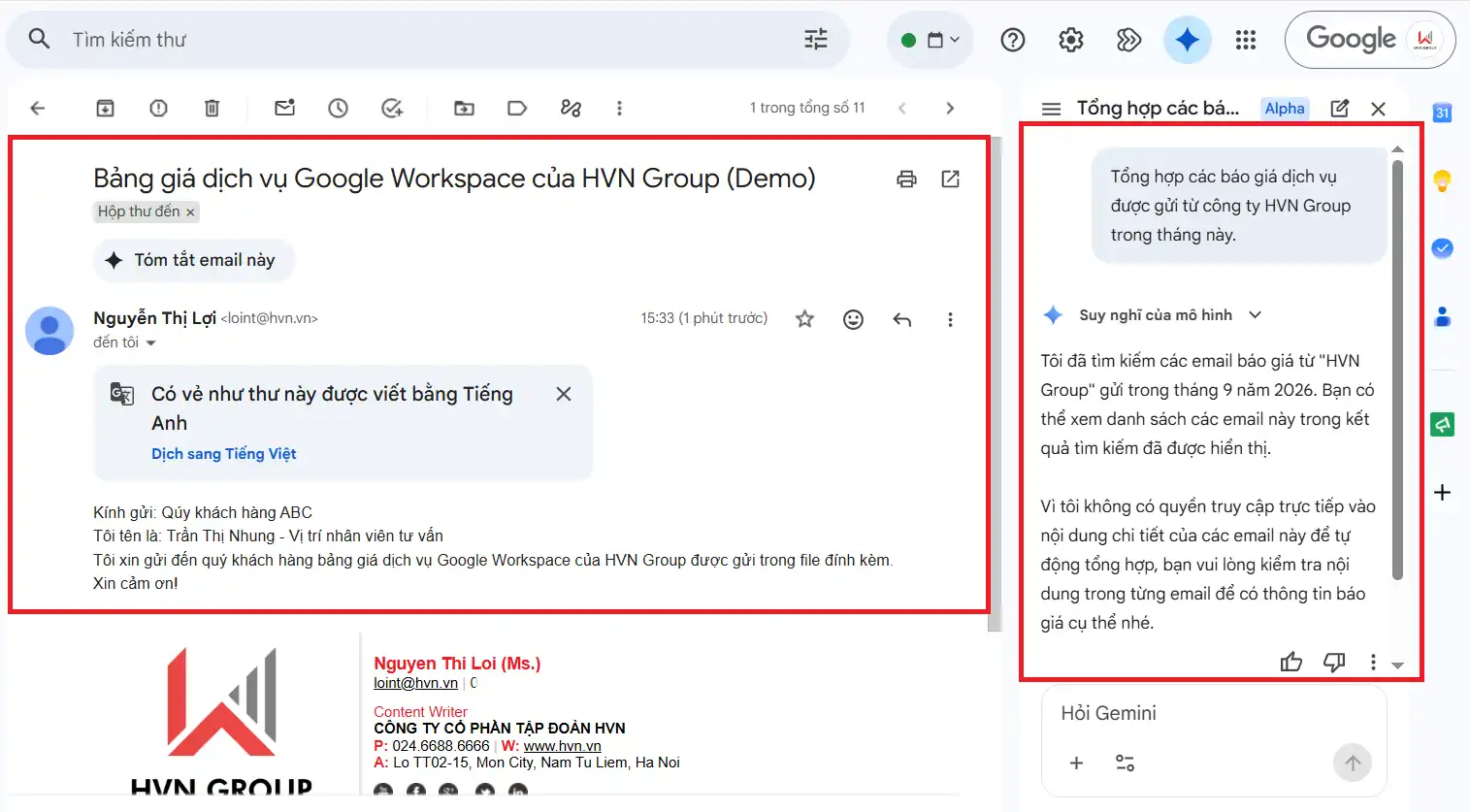 email kết quả thông tin thời gian