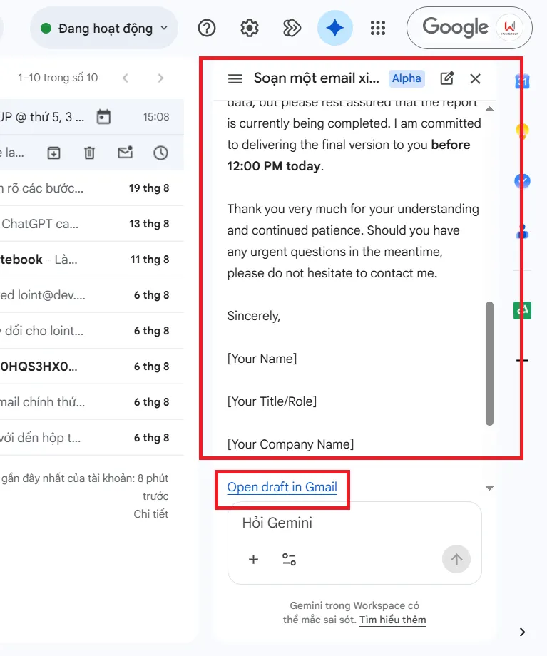 soạn email gmail gemini