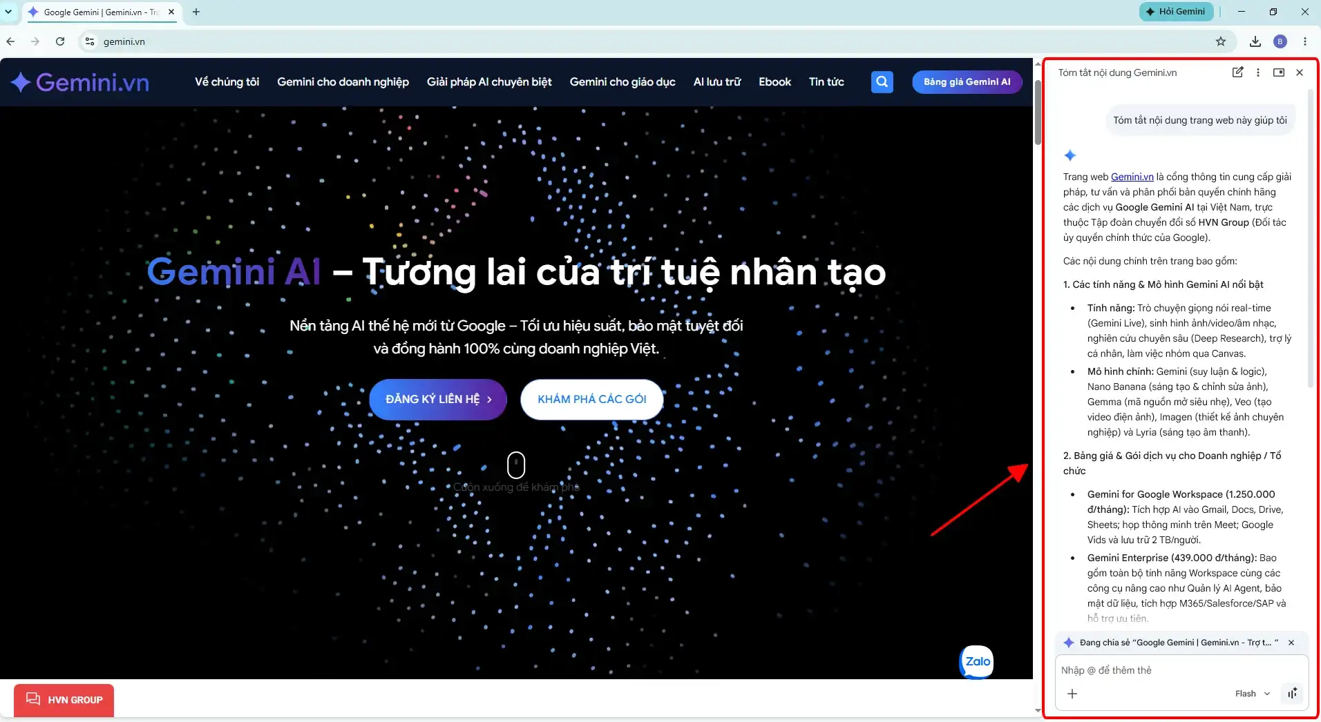 Ứng dụng gemini chrome extension thực tế