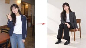 Prompt tạo ảnh mẫu ảnh ngồi ghế với blazer 