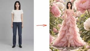 Prompt tạo ảnh người mẫu trong khu vườn hoa khổng lồ