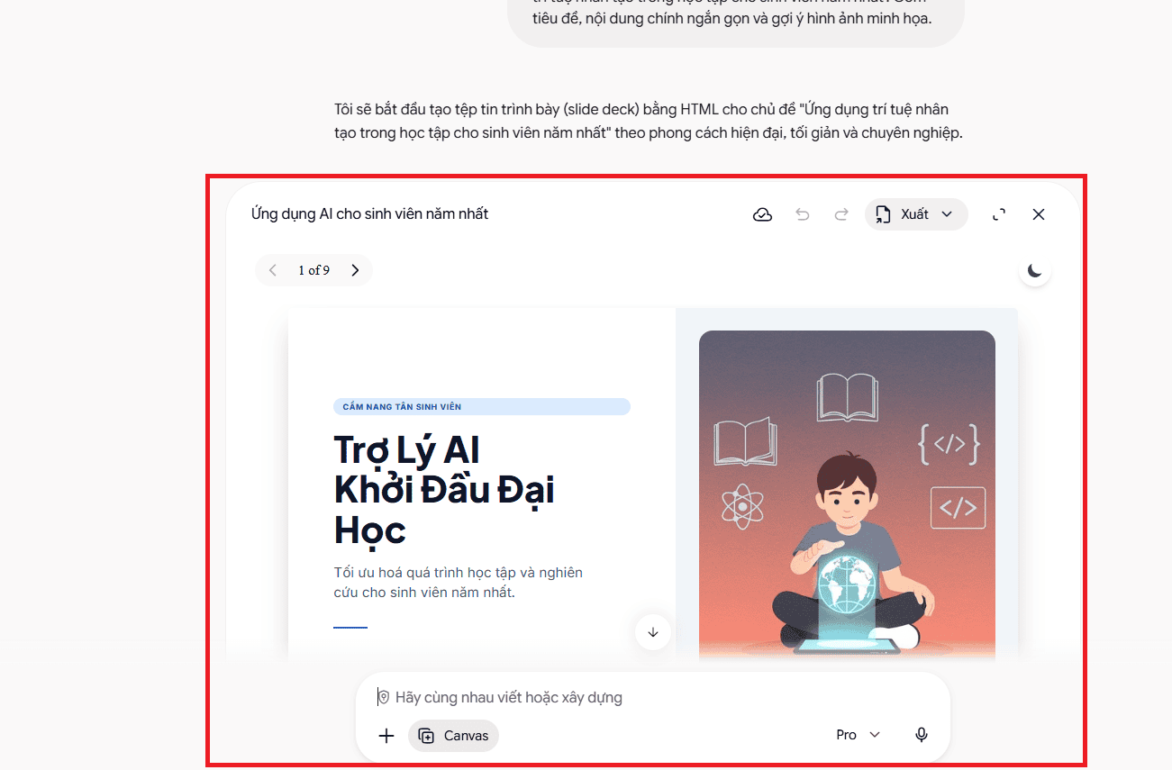 Cách dùng tạo Slide thuyết trình bằng Gemini AI cực nhanh và hiệu quả 5 Tạo slide tự động và trực quan bằng Gemini Canvas