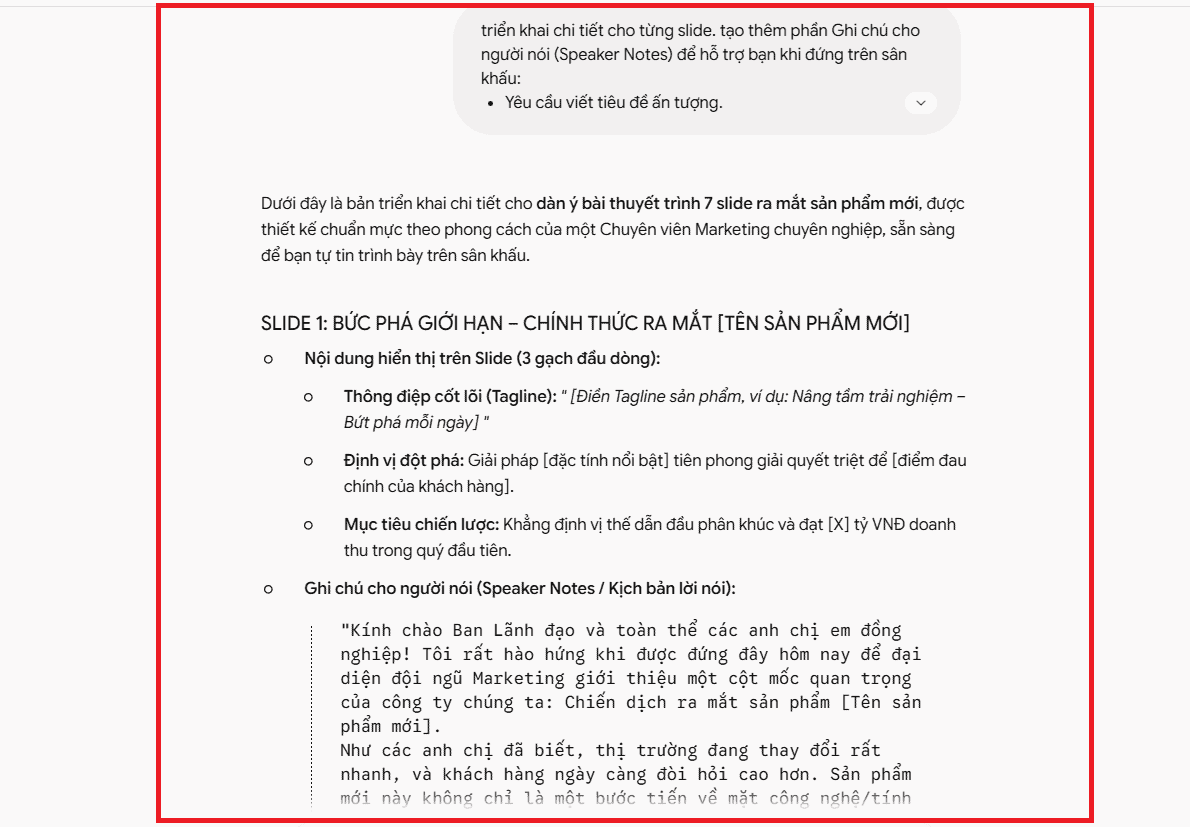 Cách dùng tạo Slide thuyết trình bằng Gemini AI cực nhanh và hiệu quả 7 Tạo nội dung chi tiết cho từng trang slide (Slide Content)