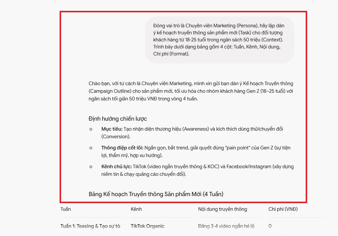 Phương pháp tạo câu lệnh chuẩn xác (Prompt Engineering Framework)