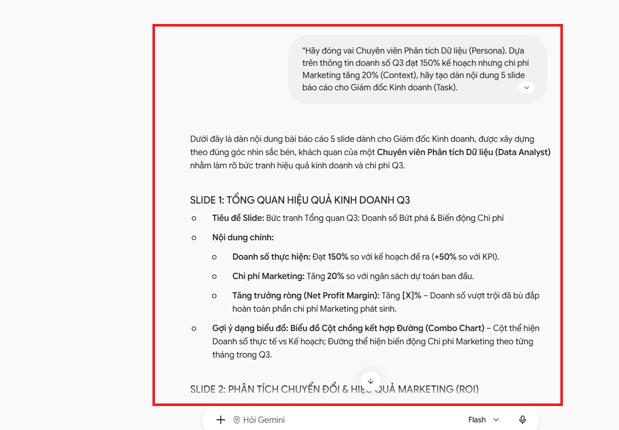 Cách dùng tạo Slide thuyết trình bằng Gemini AI cực nhanh và hiệu quả 17 Tạo slide báo cáo kết quả kinh doanh/doanh số