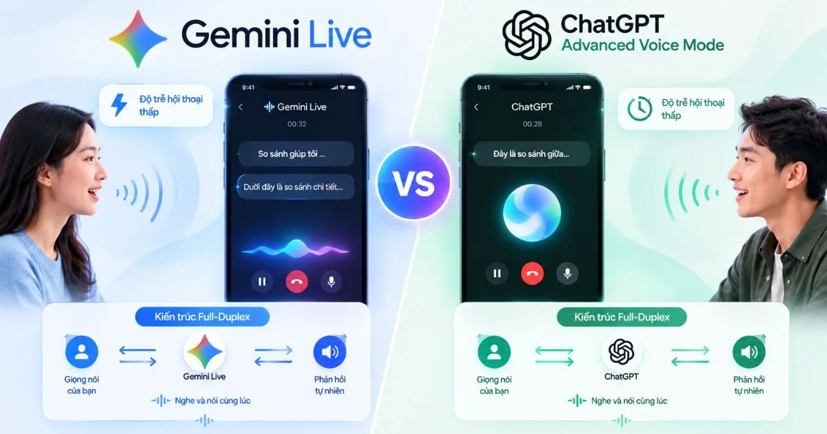 so sánh gemini live vs ChatGPT advanced voice mode về độ trễ hội thoại
