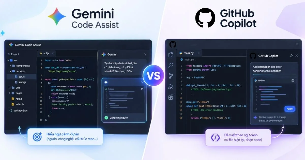 so sánh Gemini Code Assist vs Github Copilot về code