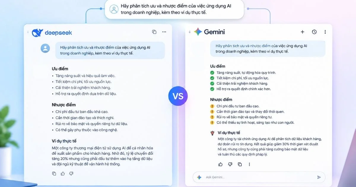 So sánh Gemini vs DeepSeek chi tiết